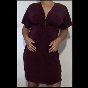 Cottage Core Burgundy Midi Dress. Ribbed and soft. Made from Polyester. Size L.